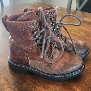 Smoky Mountain Youth Boys 'Panther' Distressed Brown Lace Up Leather Boots Sz 10